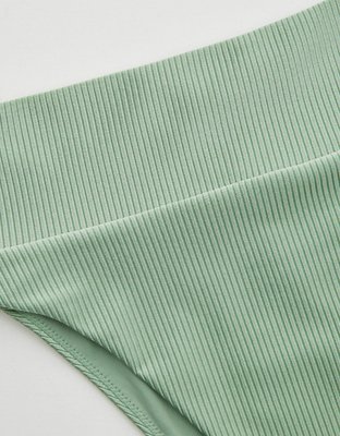 Aerie Ribbed Shine High Cut Cheeky Bikini Bottom