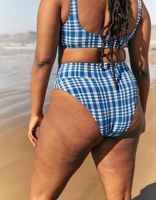 Aerie Plaid High Cut Cheeky Bikini Bottom