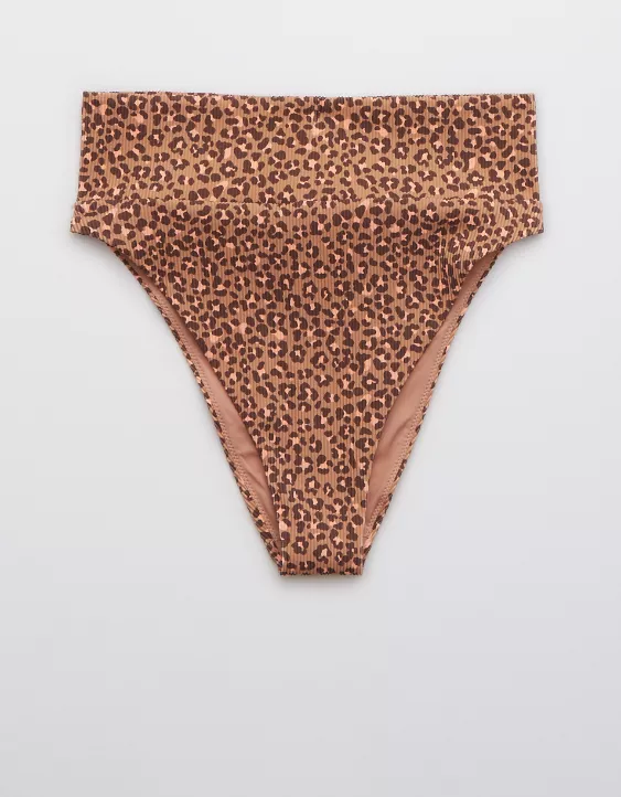 Aerie Ribbed Leopard High Cut Cheeky Bikini Bottom
