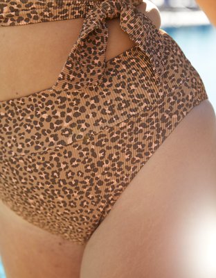 Aerie Ribbed Leopard High Cut Cheeky Bikini Bottom
