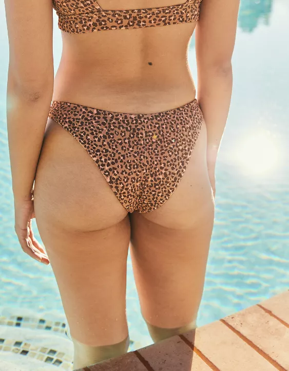 Aerie Ribbed Leopard Super High Cut Cheekiest Bikini Bottom