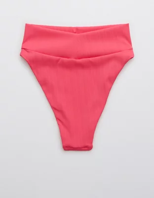 Aerie Striped Ribbed High Cut Cheeky Bikini Bottom