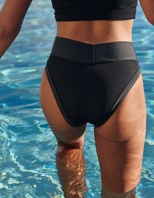 Aerie Ribbed Mix Crossover High Cut Cheeky Bikini Bottom