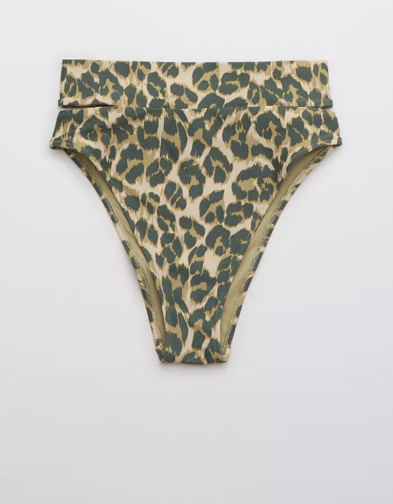 Aerie Leopard Split High Cut Cheeky Bikini Bottom