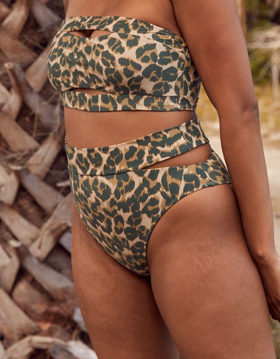 Aerie Leopard Split High Cut Cheeky Bikini Bottom