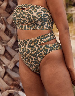Aerie Leopard Split High Cut Cheeky Bikini Bottom