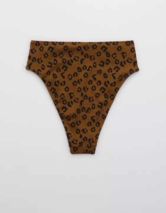 Aerie Leopard Textured 90s High Cut Cheeky Bikini Bottom