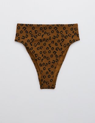 Aerie Leopard Textured 90s High Cut Cheeky Bikini Bottom