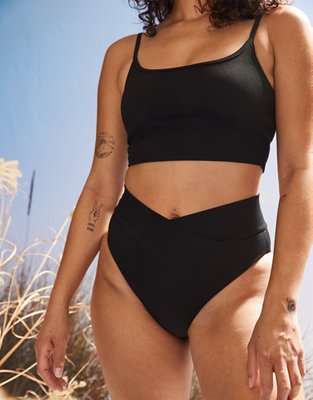 Swimsuits  Womens Aerie Ribbed Longline Scoop Bikini Top True Black -  Maartje Cooijman