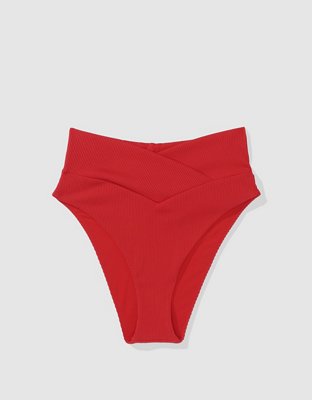 Aerie Ribbed Crossover High Cut Cheeky Bikini Bottom