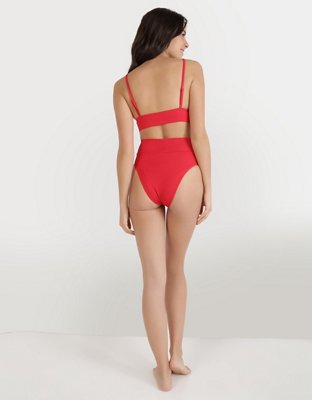 Aerie Ribbed Crossover High Cut Cheeky Bikini Bottom