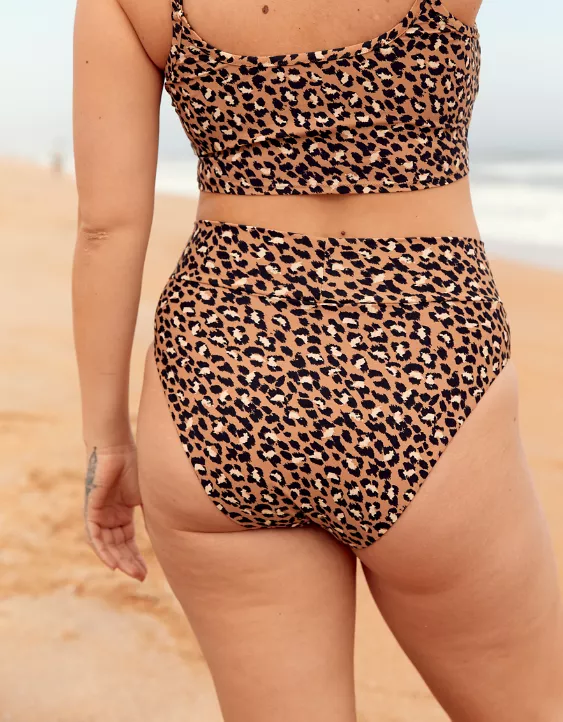 Aerie Leopard Crossover High Cut Cheeky Bikini Bottom