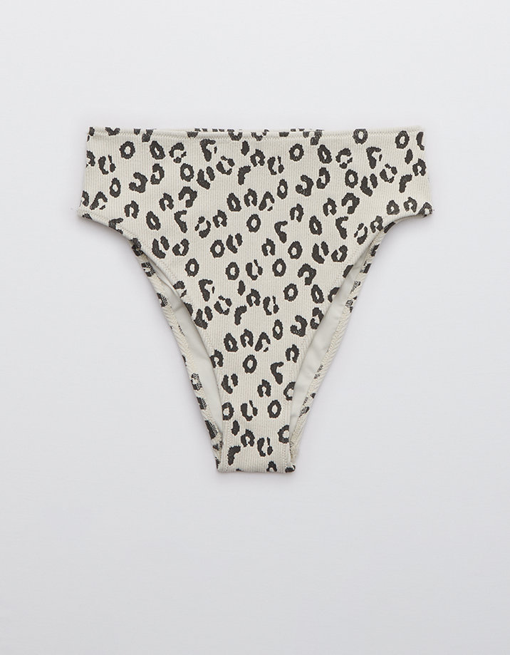 Aerie Leopard Textured 90s High Cut Cheeky Bikini Bottom