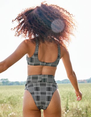 Aerie Bottom de bikini atrevido de corte alto superpuesto de jacquard