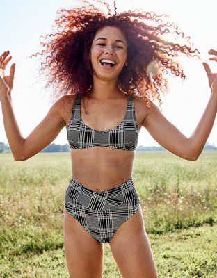 Aerie Jacquard Crossover High Cut Cheeky Bikini Bottom