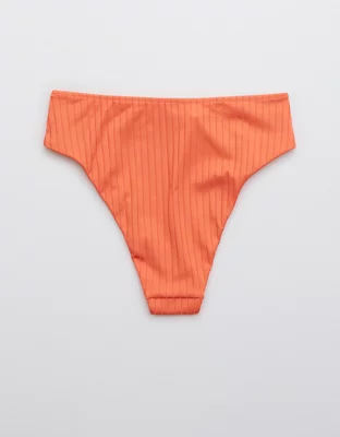 Aerie Ribbed Shine Mid Rise Cheeky Bikini Bottom