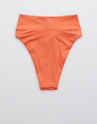 Aerie Ribbed Shine Crossover High Cut Cheeky Bikini Bottom