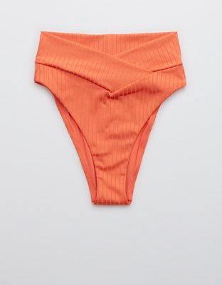 Aerie Ribbed Shine Crossover High Cut Cheeky Bikini Bottom
