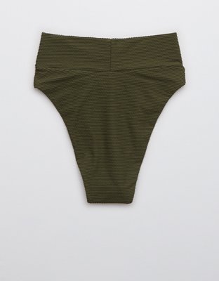 Aerie Textured Crossover High Cut Cheeky Bikini Bottom