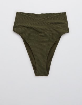 Aerie Textured Crossover High Cut Cheeky Bikini Bottom