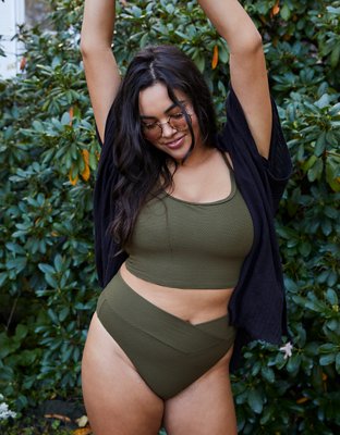 Aerie Textured Crossover High Cut Cheeky Bikini Bottom
