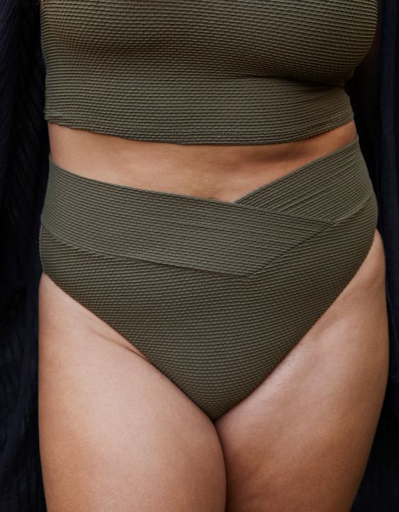 Aerie Bottom de bikini Cheeky de corte alto crossover texturado