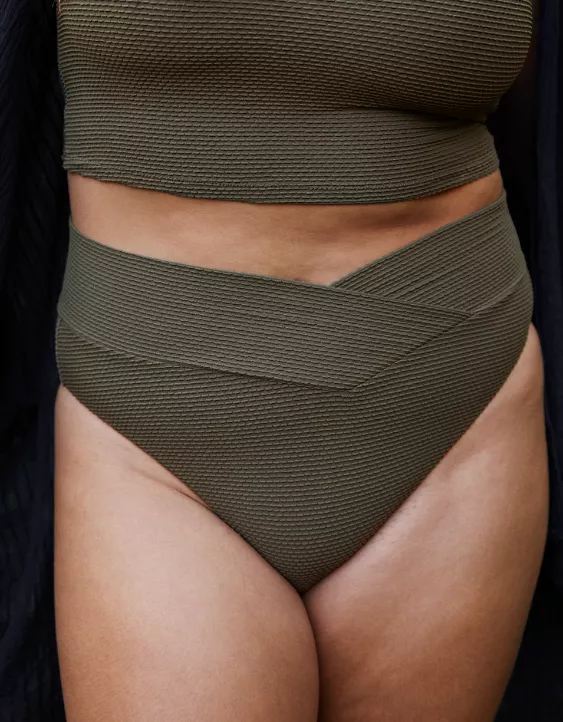 Aerie Textured Crossover High Cut Cheeky Bikini Bottom