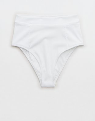 High Waisted Cheeky Ribbed Cotton Panty - White