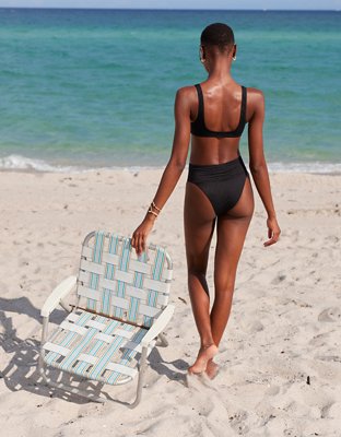 Aerie Shine Pique Banded High Cut Cheeky Bikini Bottom