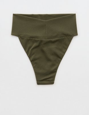 Aerie Shine Pique Banded High Cut Cheeky Bikini Bottom