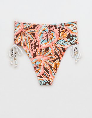 Aerie Buzzed Terry Ruched High Cut Cheeky Bikini Bottom
