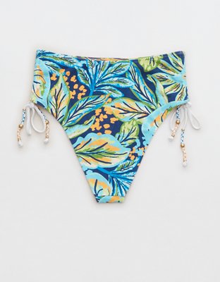 Aerie Buzzed Terry Ruched High Cut Cheeky Bikini Bottom