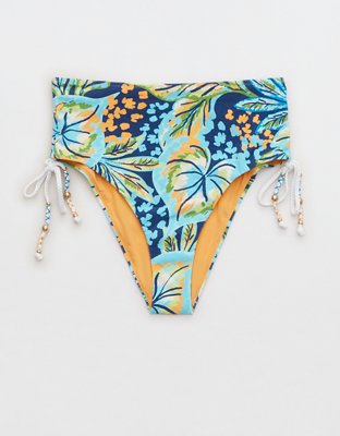 Aerie Buzzed Terry Ruched High Cut Cheeky Bikini Bottom