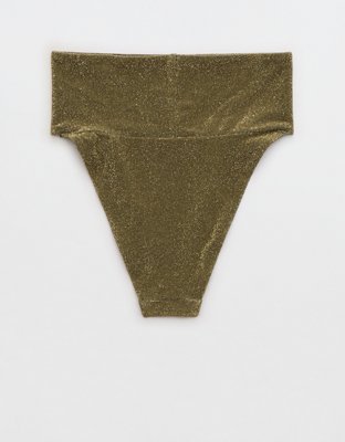 Aerie Sparkle Banded High Cut Cheeky Bikini Bottom