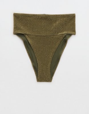 Aerie Sparkle Banded High Cut Cheeky Bikini Bottom