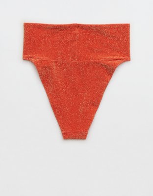 Aerie Sparkle Banded High Cut Cheeky Bikini Bottom