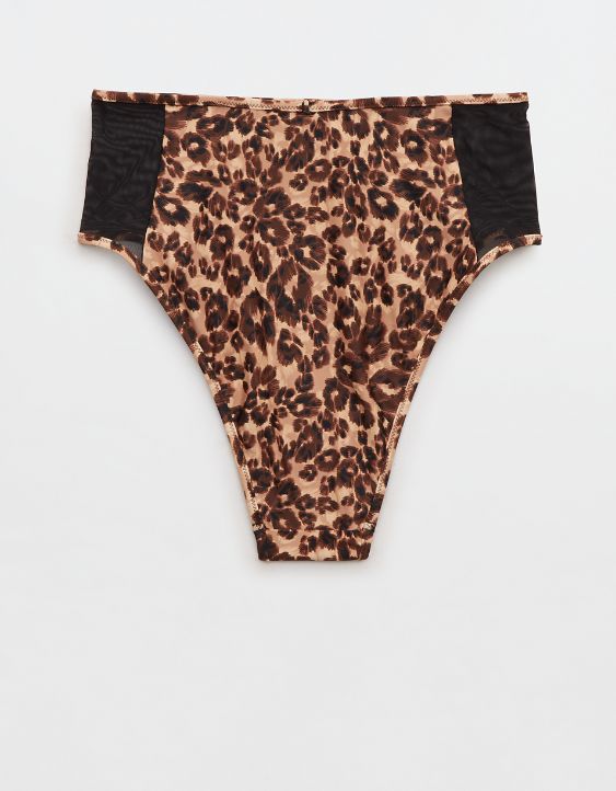 Aerie Leopard Mesh High Cut Cheeky Bikini Bottom