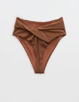 Aerie Shine Pique Twist High Cut Bikini Bottom