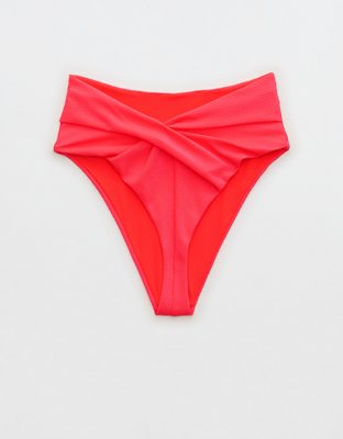 Aerie Bottom de Bikini Retorcido de Piqué con Brillo y Corte Alto