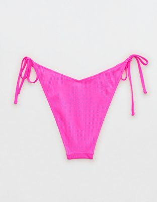 Aerie Shine Pique Low Rise Tie Cheekiest Bikini Bottom