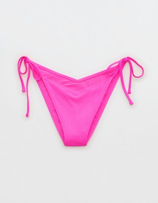 Aerie Shine Pique Low Rise Tie Cheekiest Bikini Bottom