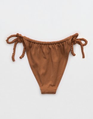 Aerie Bottom de Bikini Cheekiest Tiro Bajo de Piqué con Brillo y Tiras Estilo Liga para el Pelo