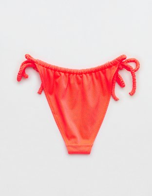 Aerie Bottom de Bikini Cheekiest Tiro Bajo de Piqué con Brillo y Tiras Estilo Liga para el Pelo