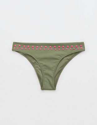 Aerie Mid Rise Cheeky Swim Bottom In Dark Green