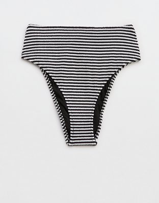 Aerie Crinkle Stripe High Cut Cheeky Bikini Bottom