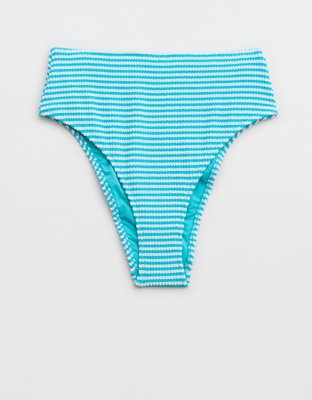 Aerie Crinkle Stripe High Cut Cheeky Bikini Bottom