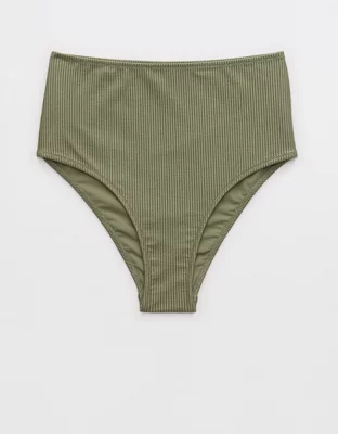 Aerie Shine Rib High Waisted Cheeky Bikini Bottom