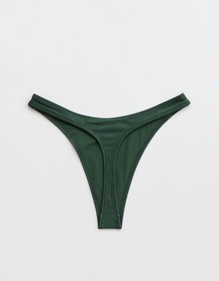 Aerie Shine Rib Thong Bikini Bottom