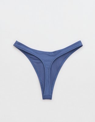 Aerie Shine Rib Thong Bikini Bottom