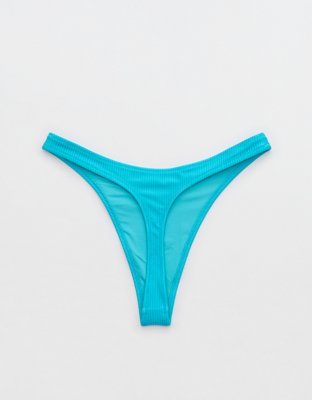 Aerie Shine Rib Thong Bikini Bottom